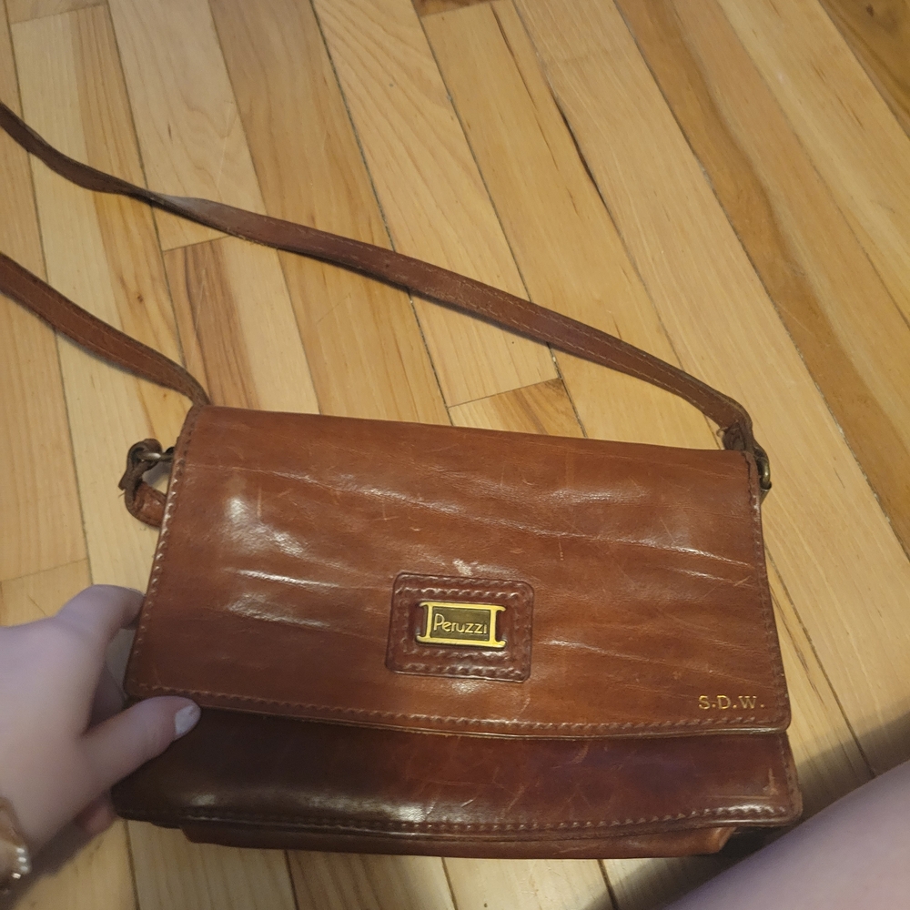 Peruzzi Brown Leather Crossbody Bag
